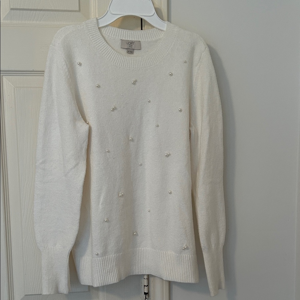 LOFT Cream Sweater with Pearl Details
